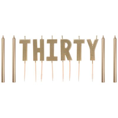 Metallic Golden Age Thirty Birthday Candles, 10pc