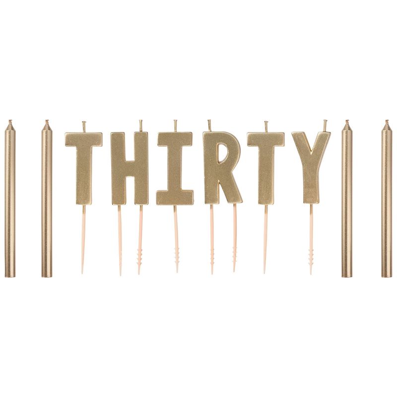 Metallic Golden Age Thirty Birthday Candles, 10pc