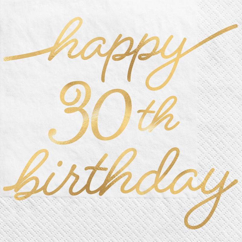 Metallic Golden Age Happy 30th Birthday Paper Beverage Napkin, 5in, 16ct