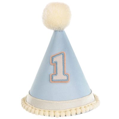 Blue 1st Birthday Pom-Pom Hat, 7in