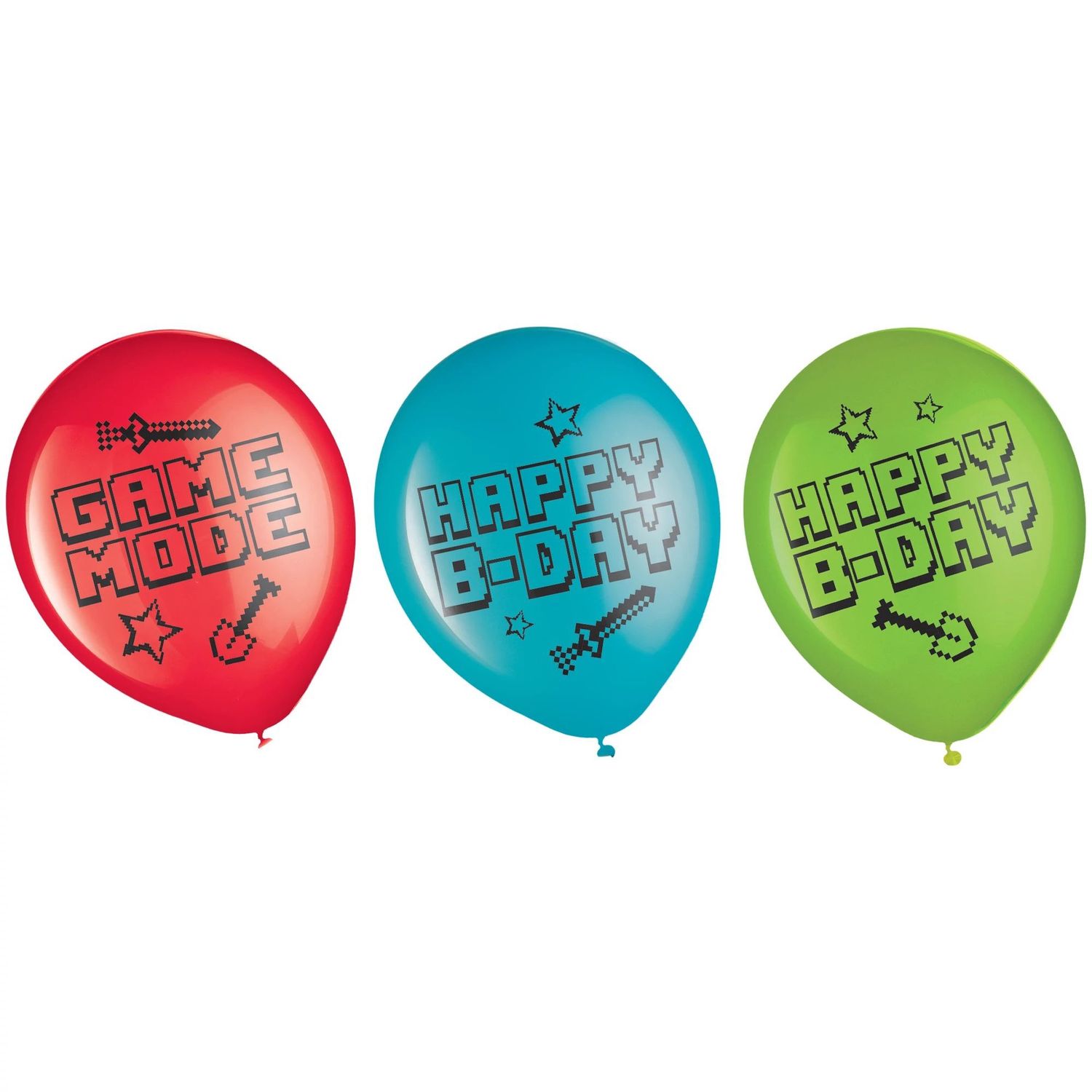 6ct, 12in, Pixel Party Birthday Latex Balloons