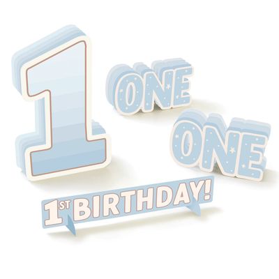 Blue 1st Birthday Cardstock Table Decorations, 4pc