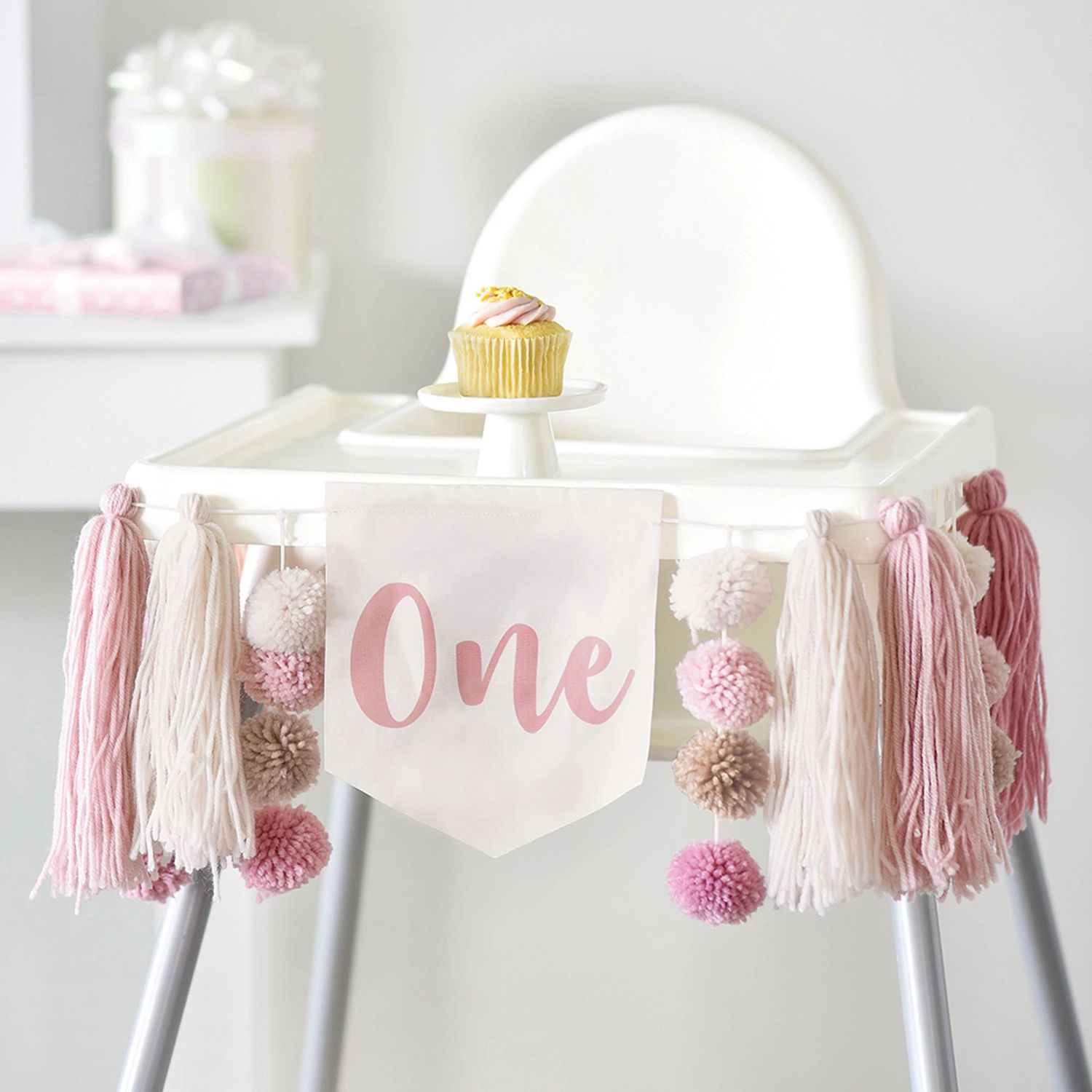 Pink 1st Birthday Fabric Pennant High Chair Banner, 39in