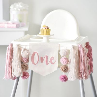 Pink 1st Birthday Fabric Pennant High Chair Banner, 39in