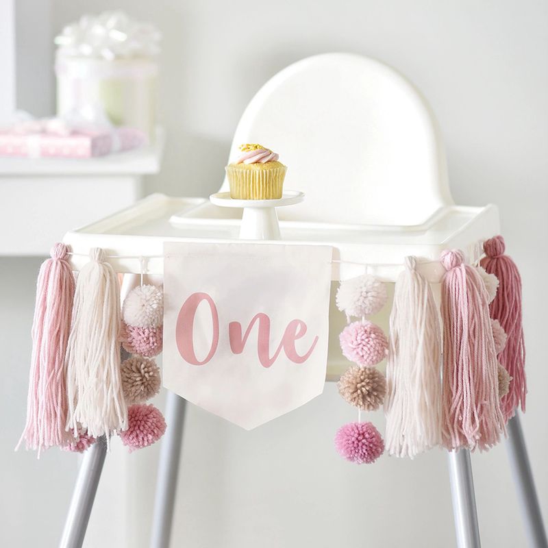Pink 1st Birthday Fabric Pennant High Chair Banner, 39in