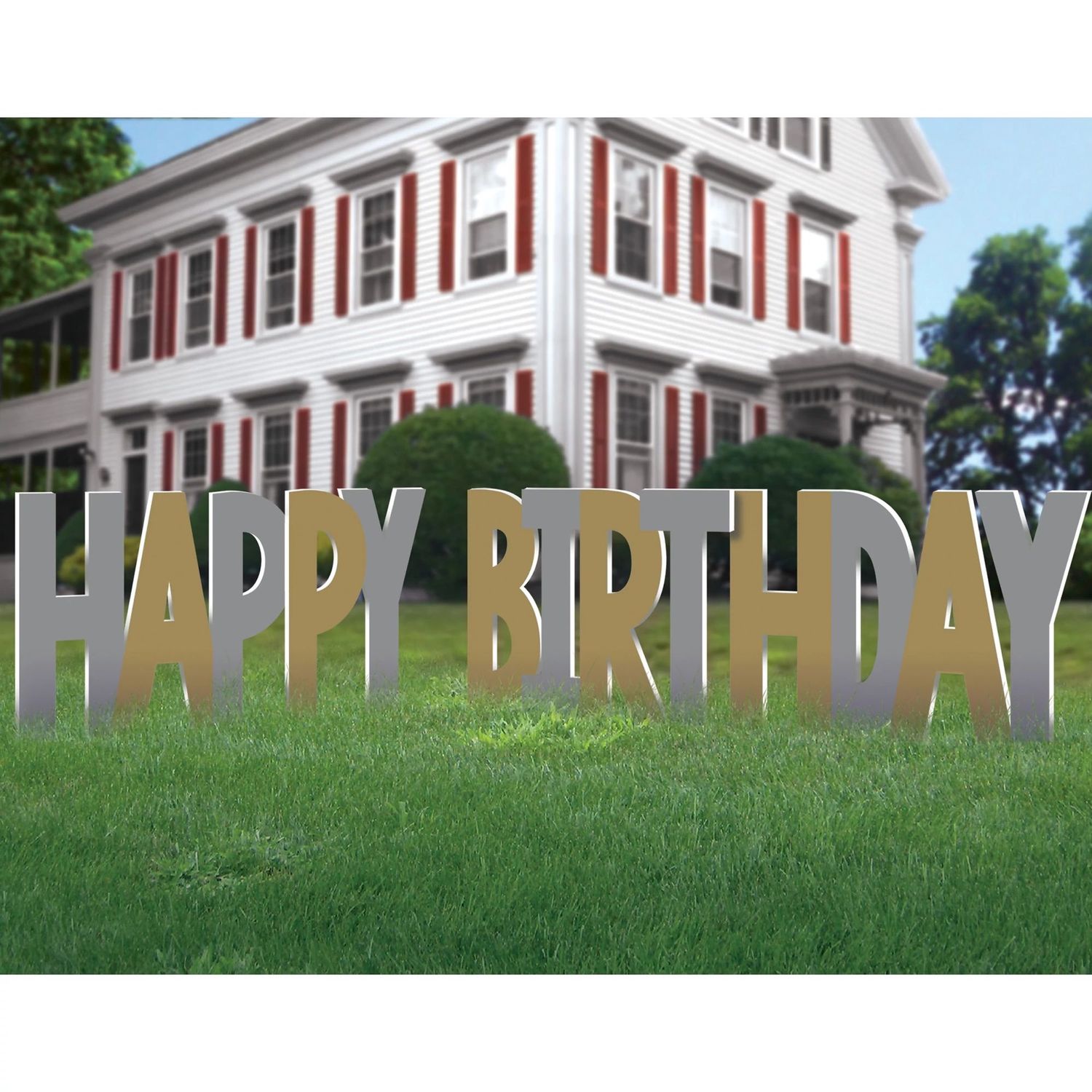 Metallic Gold &amp; Silver Happy Birthday Yard Sign Kit, 4pc