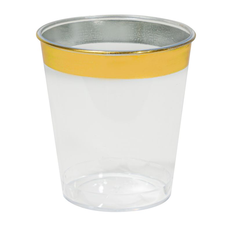 Plastic Shot Glass with Metallic Trim 36pc/pack, Colour: Gold