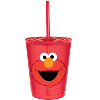 Elmo Plastic Cup with Straw, 12oz - Everyday Sesame Street