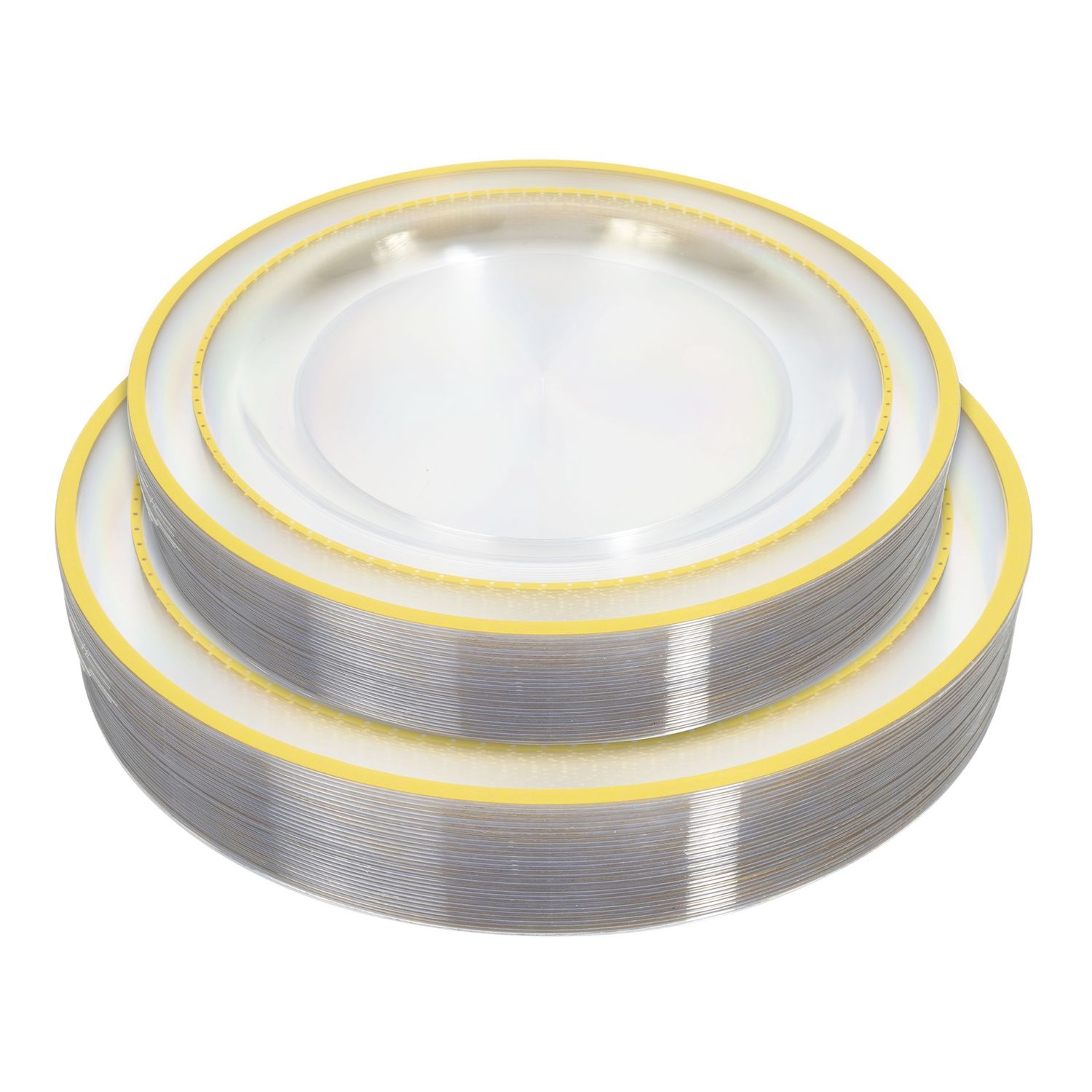 Clear Plate Set With Gold Ring 50pc/set - Gold
