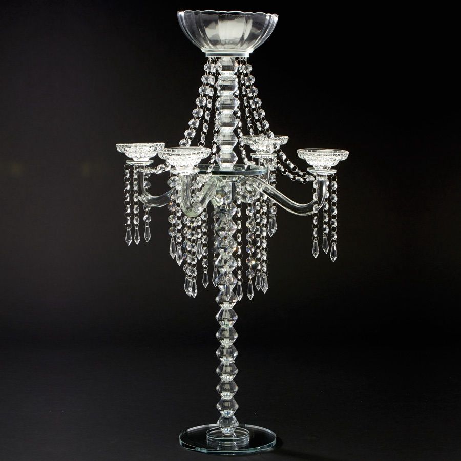 Crystal Beaded Candelabra with Large Flower Bowl 30½&quot;