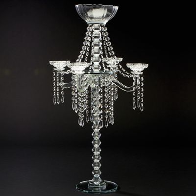 Crystal Beaded Candelabra with Large Flower Bowl 30½&quot;