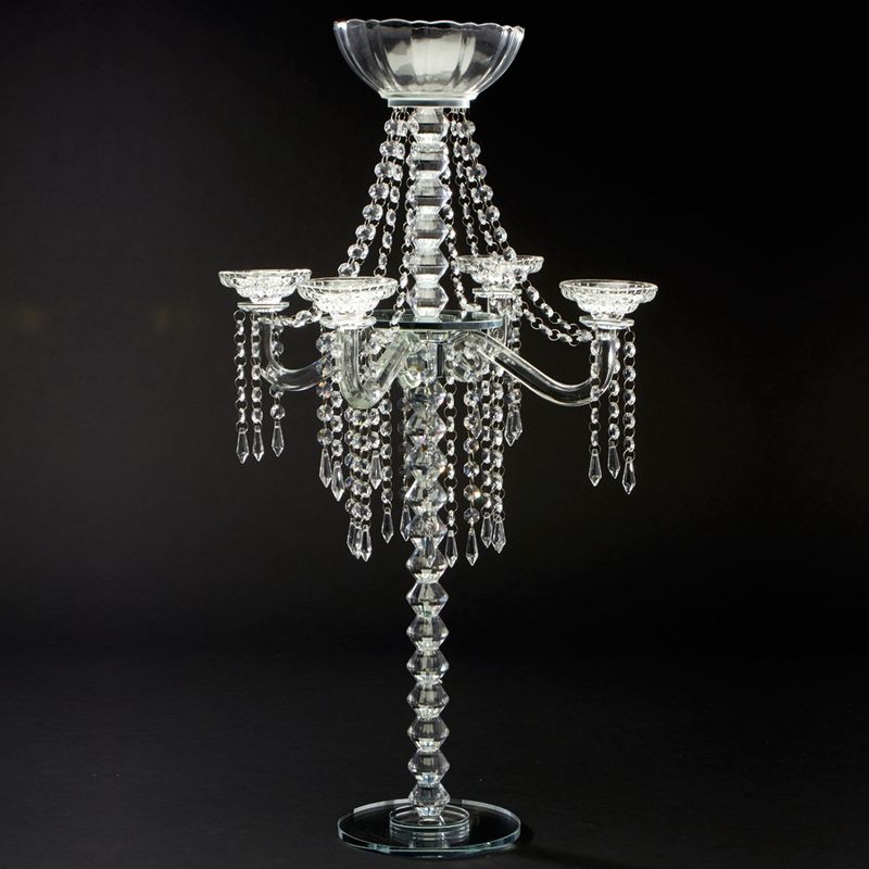 Crystal Beaded Candelabra with Large Flower Bowl 30½&quot;