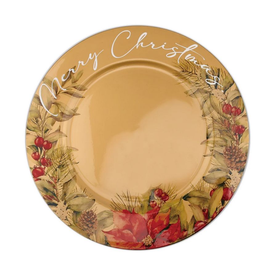 Plastic Charger Plate 13&quot; w Poinsetta, Color: GOLD