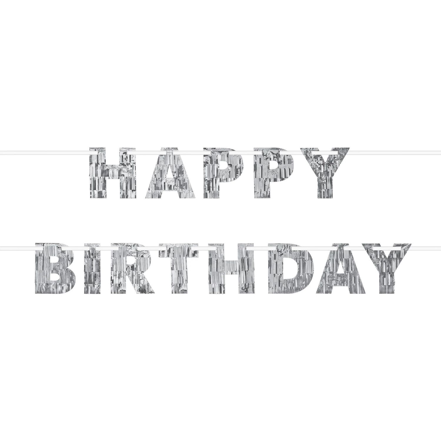 Silver Fringe Happy Birthday Banner, 7.8ft, 2ct - Sparkling Celebration