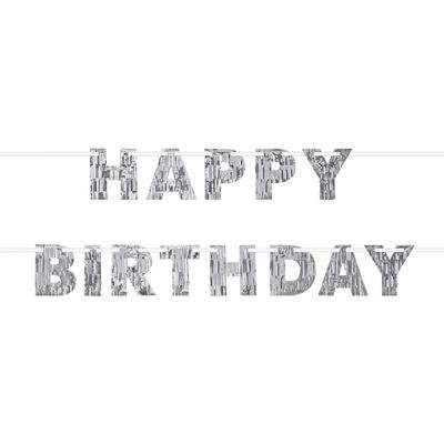 Silver Fringe Happy Birthday Banner, 7.8ft, 2ct - Sparkling Celebration