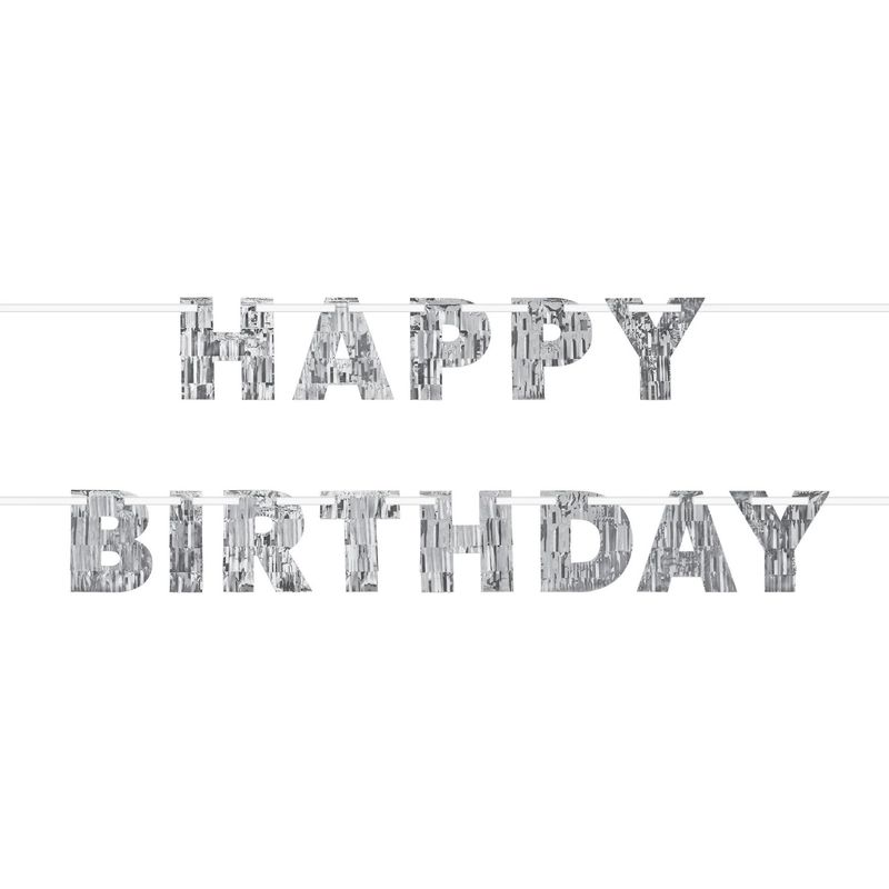 Silver Fringe Happy Birthday Banner, 7.8ft, 2ct - Sparkling Celebration