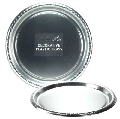 15.5 inch Metallic Plastic Round Trays 3ct