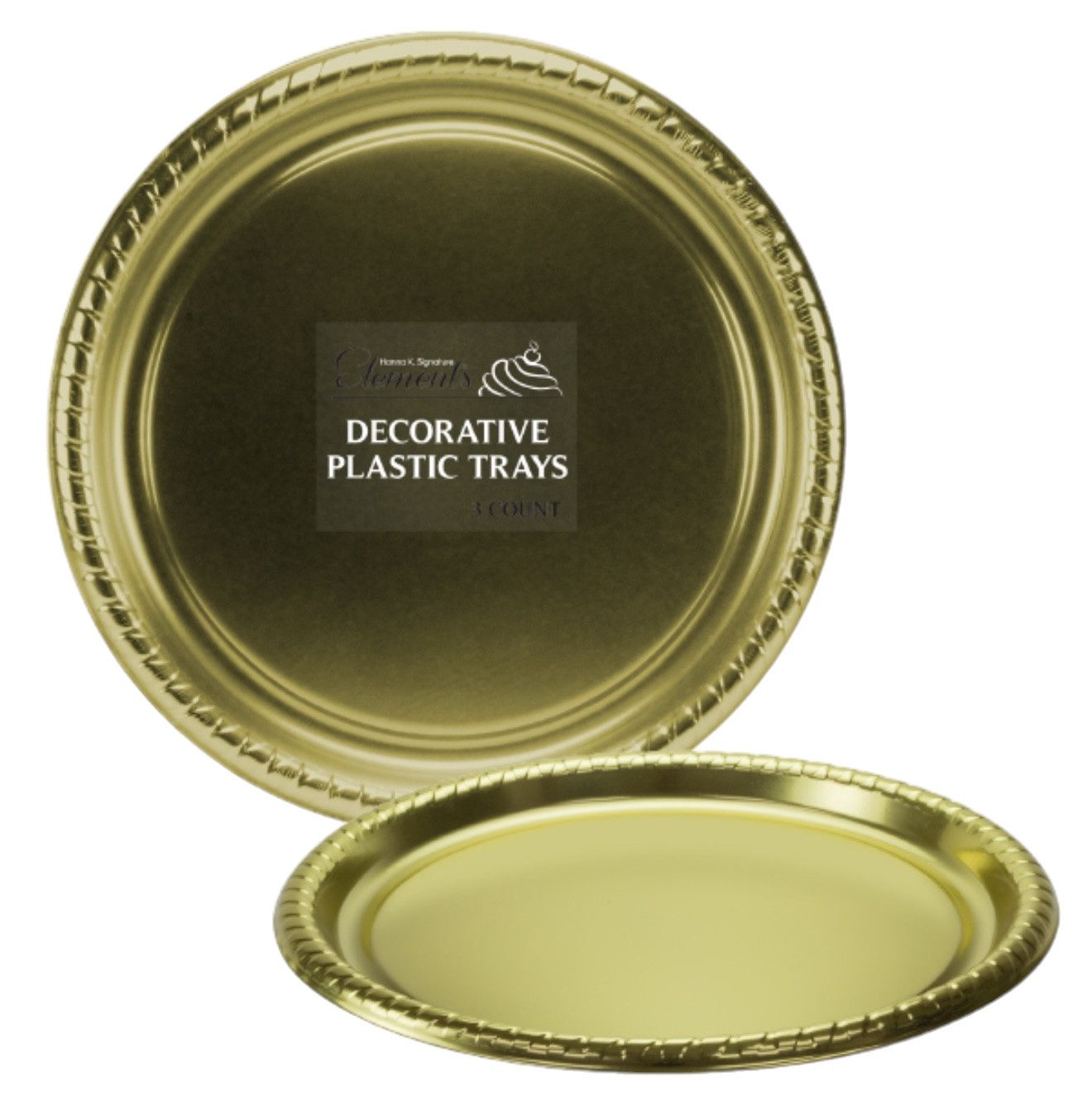 15.5 inch Metallic Plastic Round Trays 3ct, Color: Gold