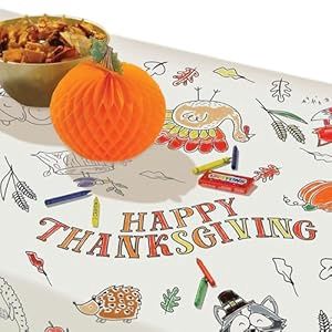 Thanksgiving Color-in Paper Tablecloth - 48&quot; x 36&quot; (Pack of 1)
