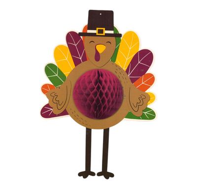 Happy Turkey Day Honeycomb Decoration, 16inch tall