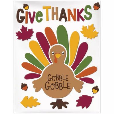Gobble Gobble Fall Turkey Thanksgiving Gel Cling Decal, 32pc Gobble Gobble Fall Turkey Thanksgiving Gel Cling Decal, 32pc