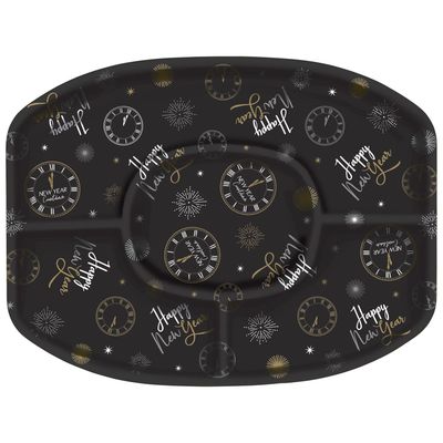 New Year&#39;s Black, Silver, Gold Plastic Sectional Platter