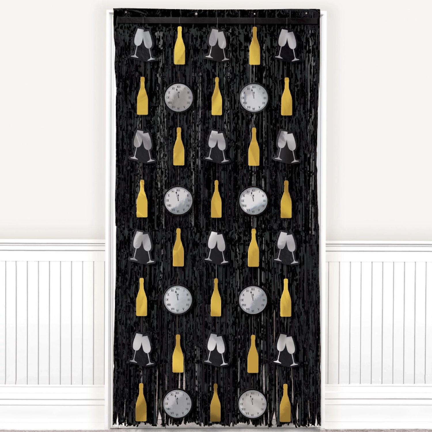 New Year&#39;s Door Curtain - Black, Silver, Gold 3ft x 8ft