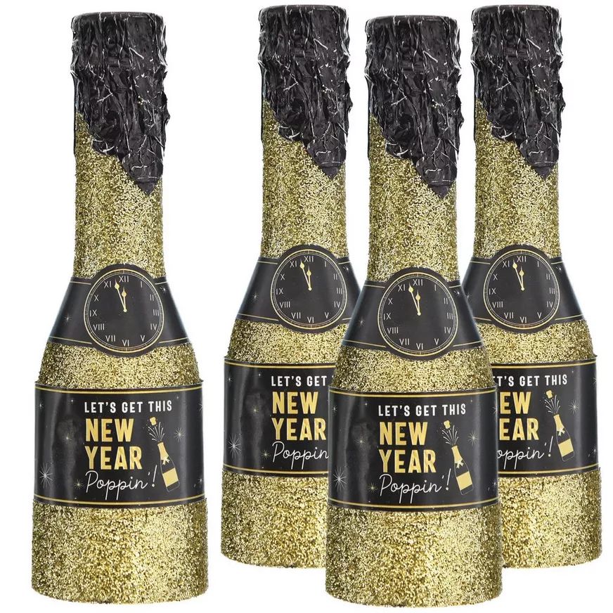 New Year's Mini Glitter Bottle Confetti Poppers, 4 ct. New Year's Mini Glitter Bottle Confetti Poppers, 4 ct.