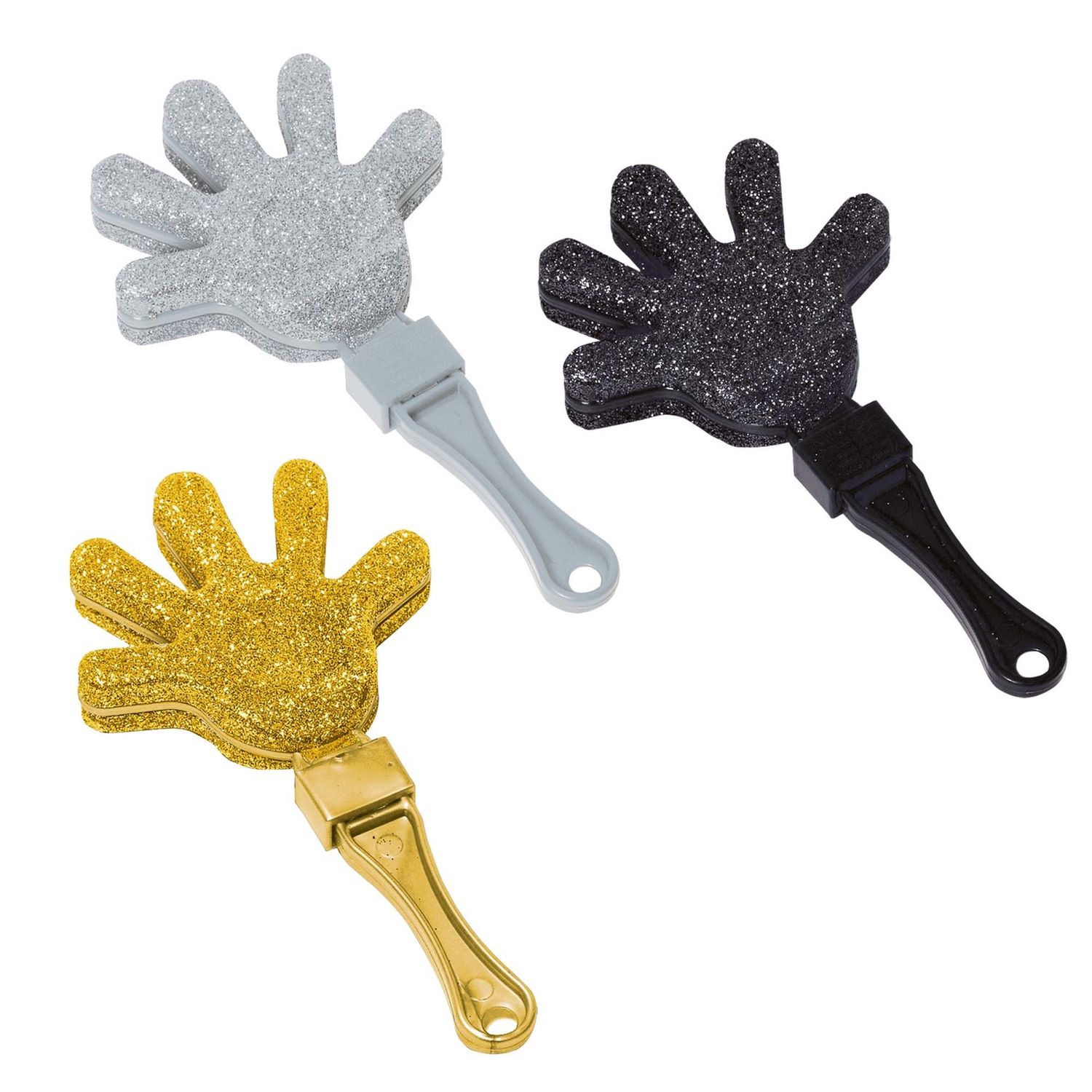 Glitter Black, Gold &amp; Silver Hand Clappers 12ct