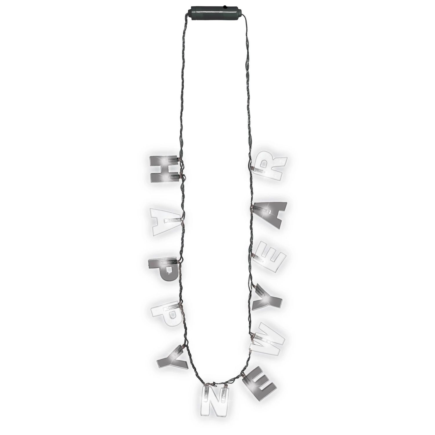 Light-Up Black &amp; Clear Happy New Year Necklace, 36in