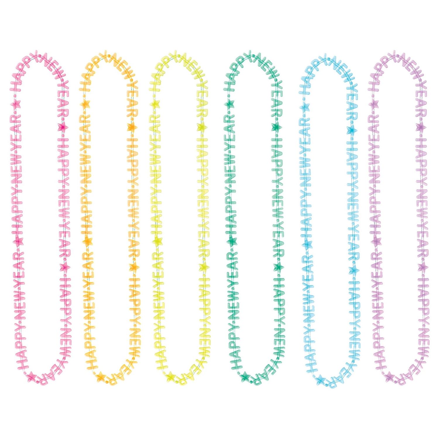 Glow-in-the-Dark Happy New Year Necklaces, 6ct