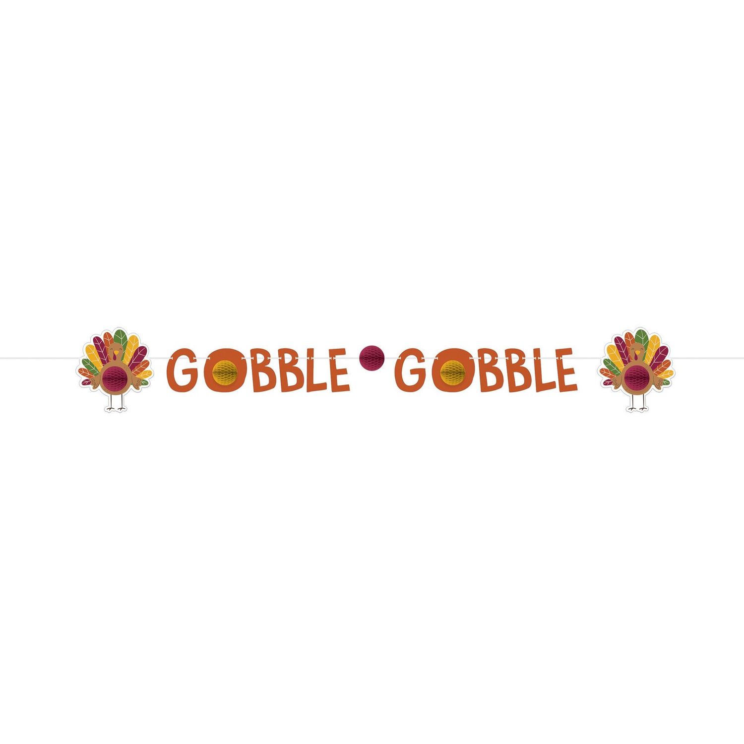Gobble Gobble Thanksgiving Turkey Honeycomb Banner, 6ft