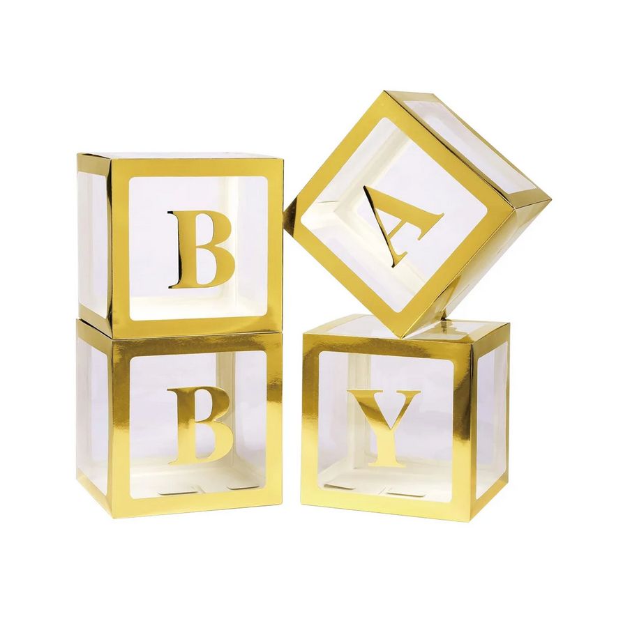 4 Boxes With 4 letters (BABY) - 12in x 12in, Color: Gold