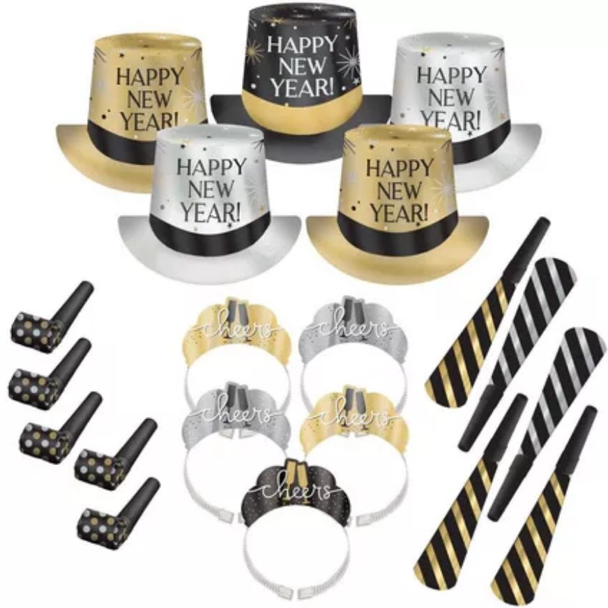Kit for 10 - Black, Silver, Gold New Year&#39;s Eve Party Kit, 20pc