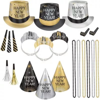 Kit for 25 - Black, Silver, Gold New Year's Eve Party Kit, 75pc Kit for 25 - Black, Silver, Gold New Year's Eve Party Kit, 75pc