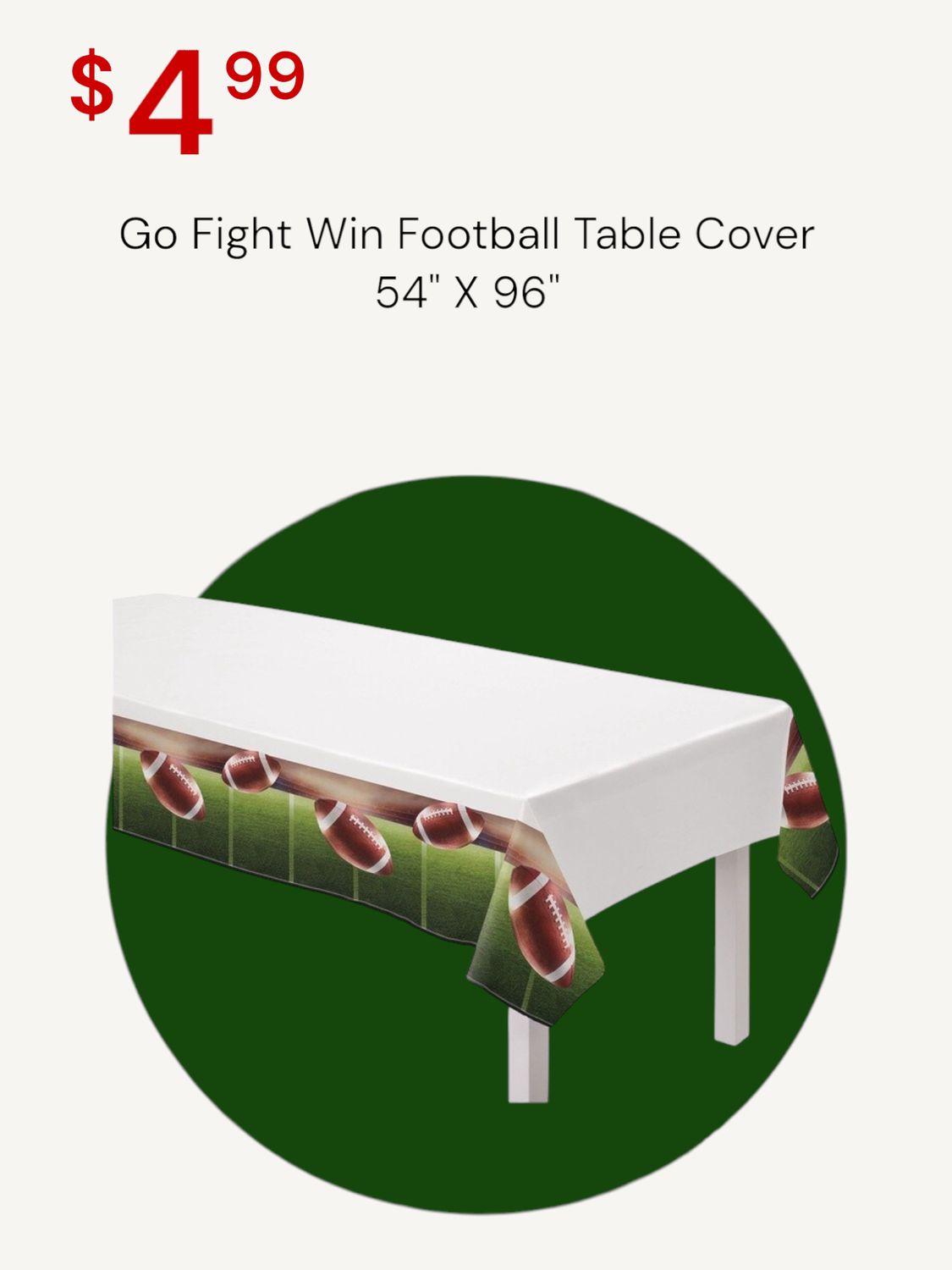 Go Fight Win Football Table Cover 54&quot; X 96&quot;