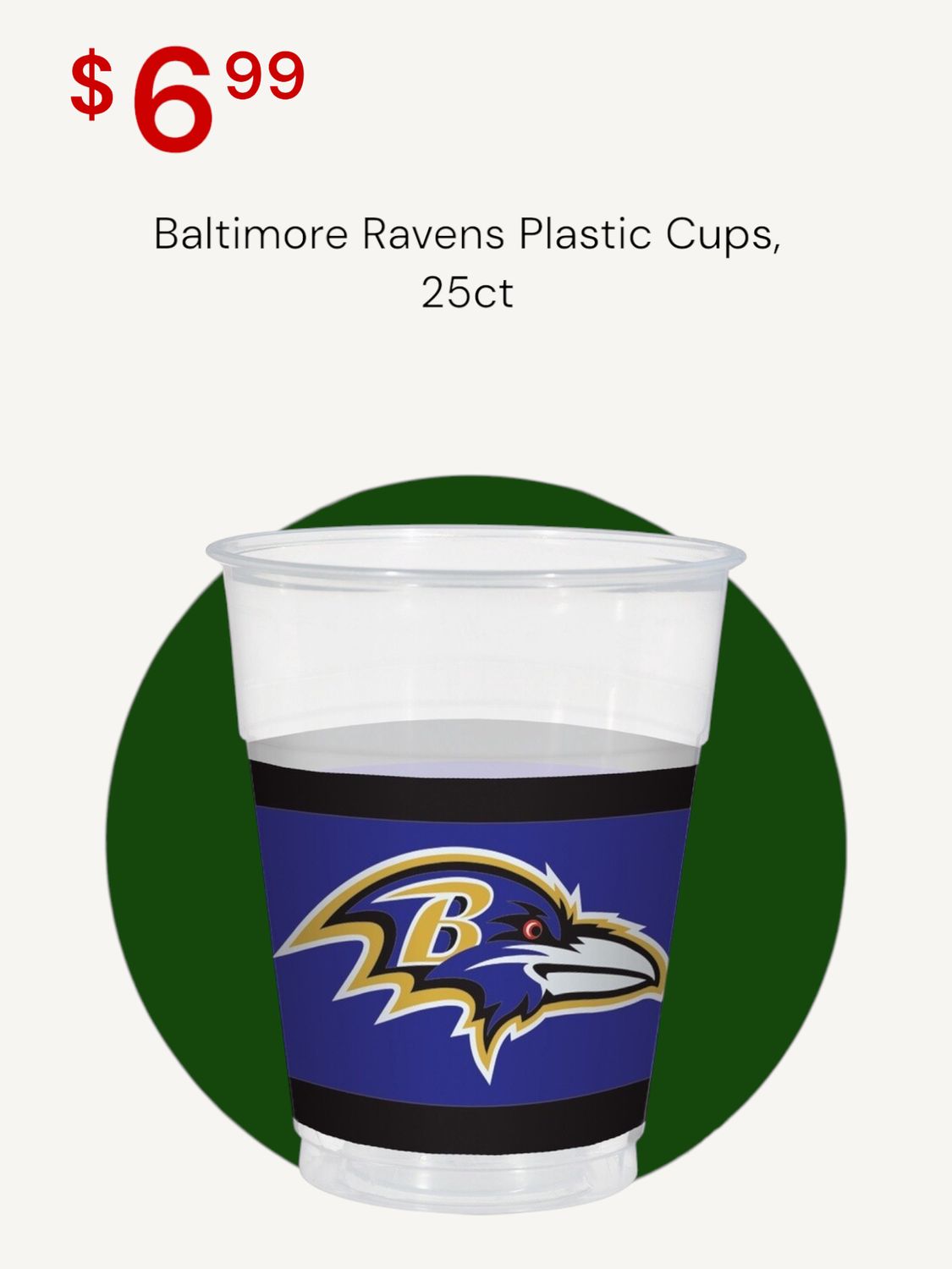 Baltimore Ravens Plastic Cups, 25ct
