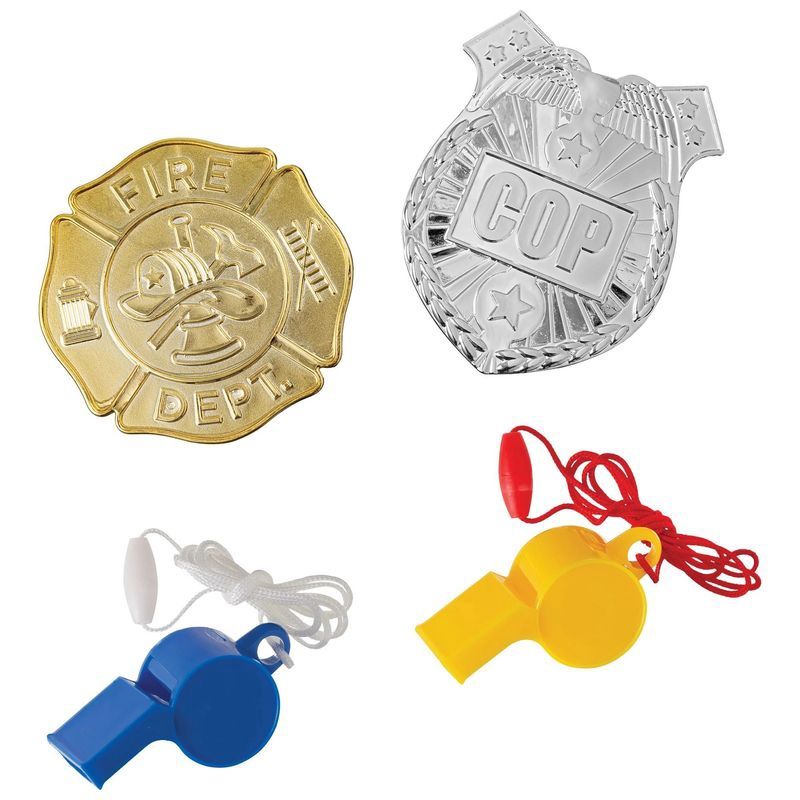 Firefighter &amp; Police Officer Badges &amp; Whistles,  24pc - First Responders