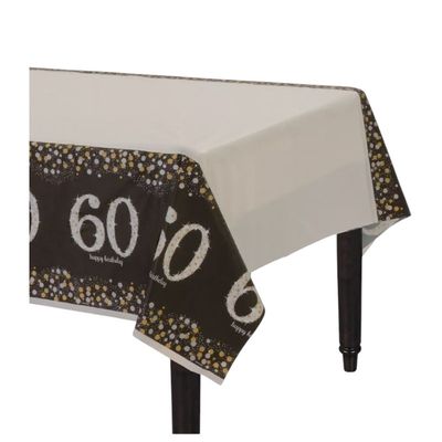 60th Birthday Plastic Table Cover - Sparkling Celebration