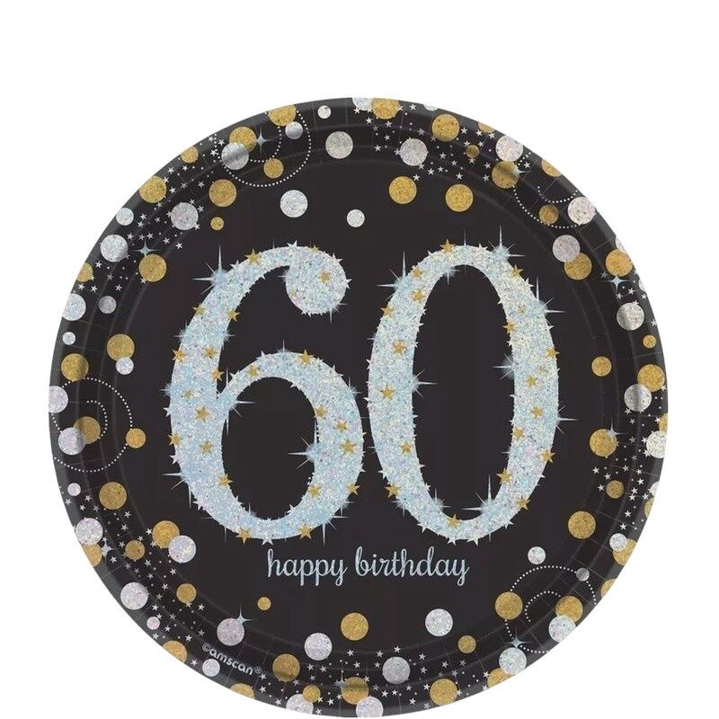 Prismatic 60th Birthday Dessert Plates 8ct - Sparkling Celebration