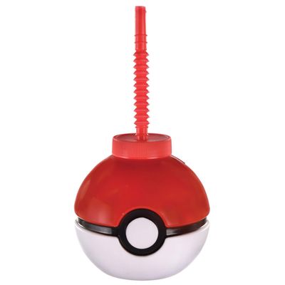 Nintendo Pokémon Poke Ball Plastic Reusable Sippy Tumbler Cup with Straw, Red/White, 9-oz,