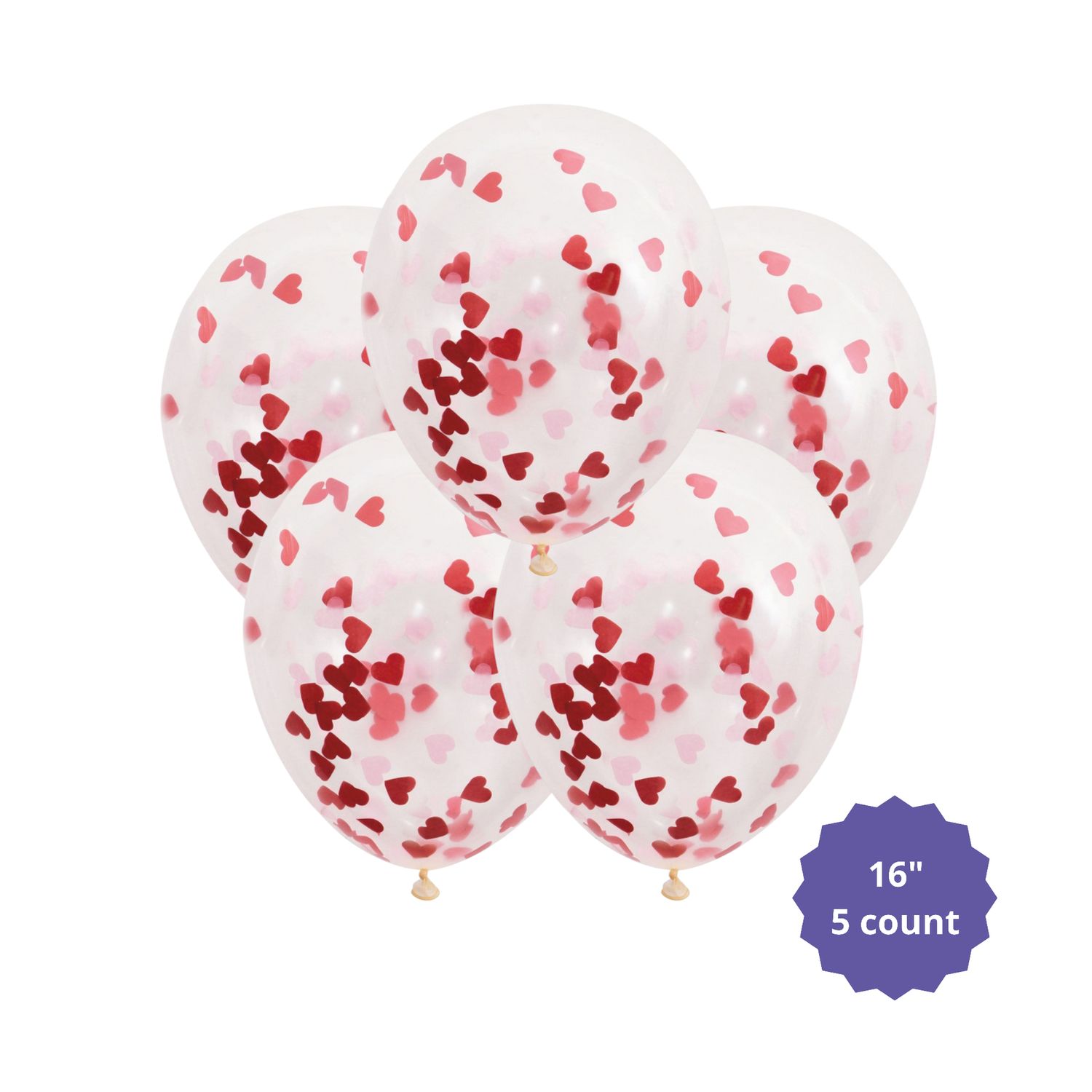 Clear Latex Balloons with Heart-Shaped Confetti 16"  5ct - Pre-Filled
