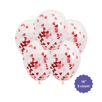 Clear Latex Balloons with Heart-Shaped Confetti 16"  5ct - Pre-Filled