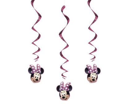 Disney Iconic Minnie Mouse Hanging Swirl Decorations 26&quot; 3ct