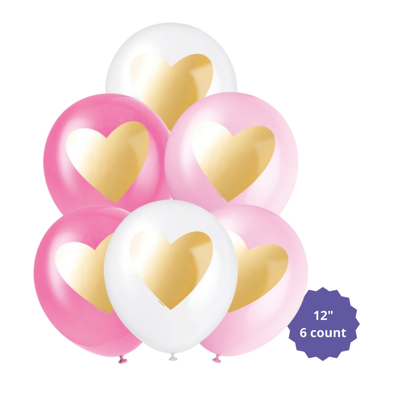 Gold Heart 12" Assorted Latex Balloons 6ct