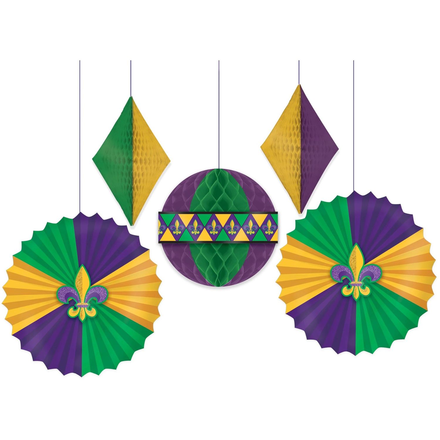 Mardi Gras Honeycomb Decoration, 5ct