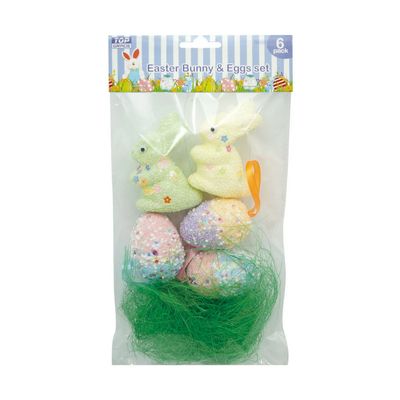 Foam Bunny &amp; Egg Set - 2 Bunnies, 3 Eggs, and Grass