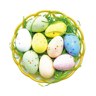 9ct Easter Foam Eggs -1.2x2" (3x5cm) .with Plastic Wire  Basket 5.95" (15cm)