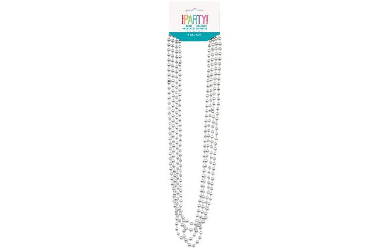 Silver Metallic Bead Necklaces 32&quot; 4ct