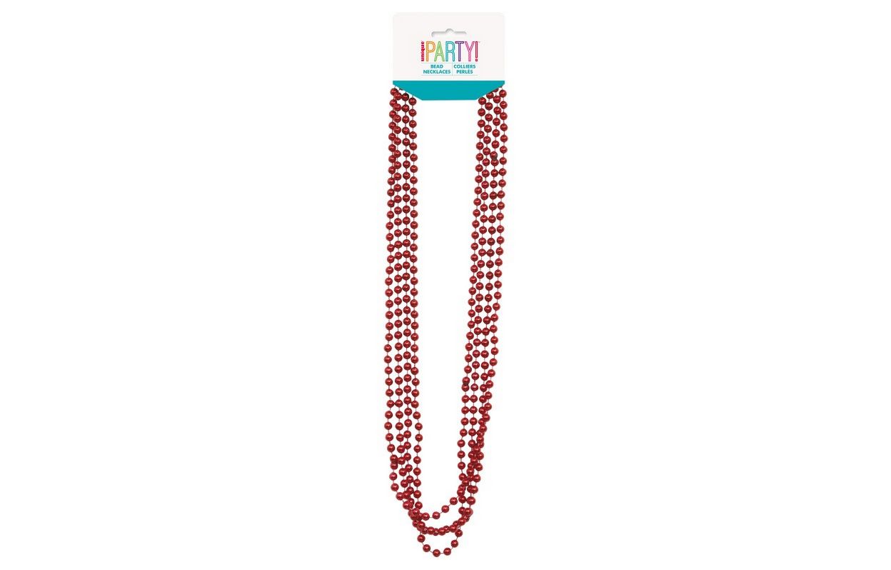 Red Metallic Bead Necklaces 32&quot; 4ct